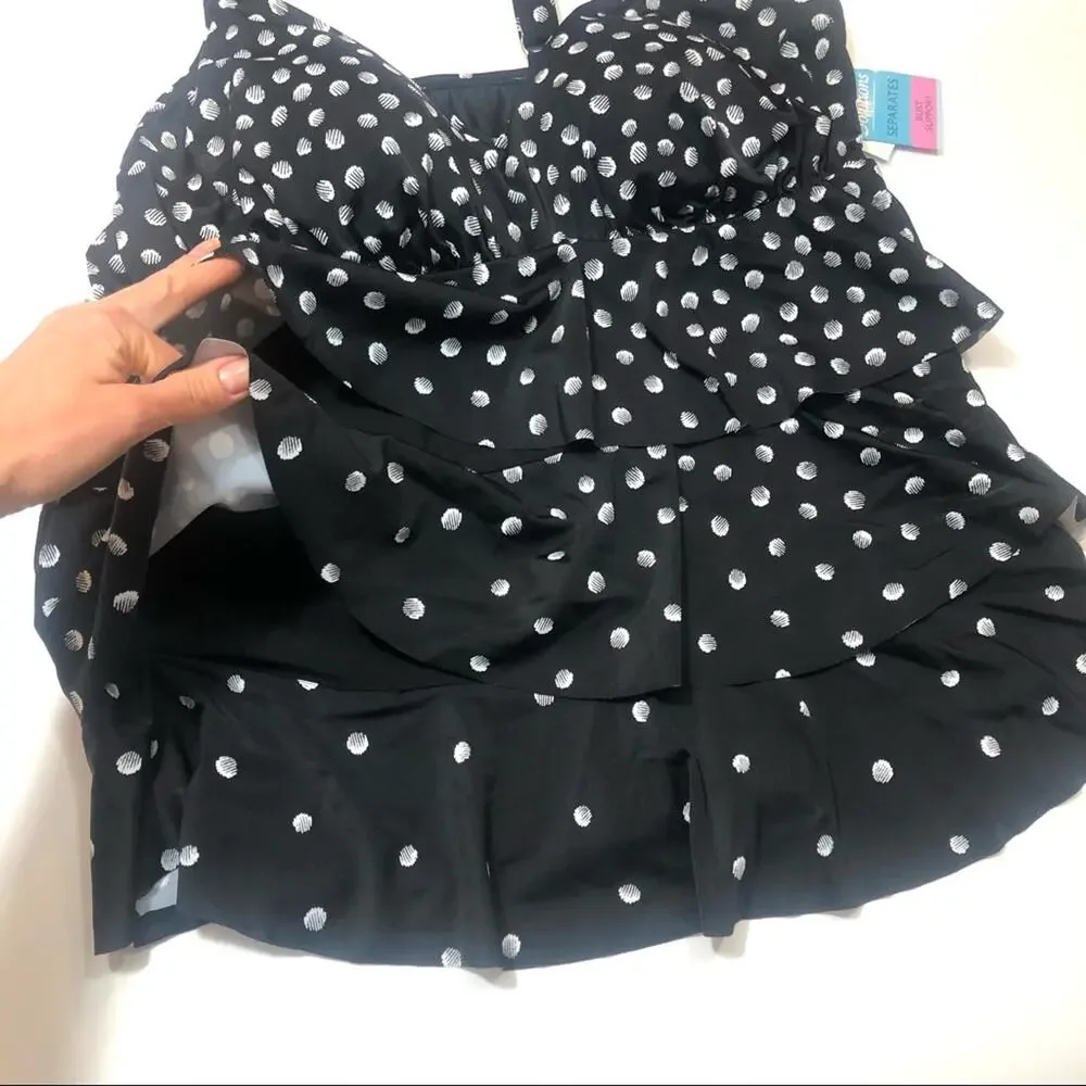 Swim Solutions Polka Dot Tiered Tankini Swim Top